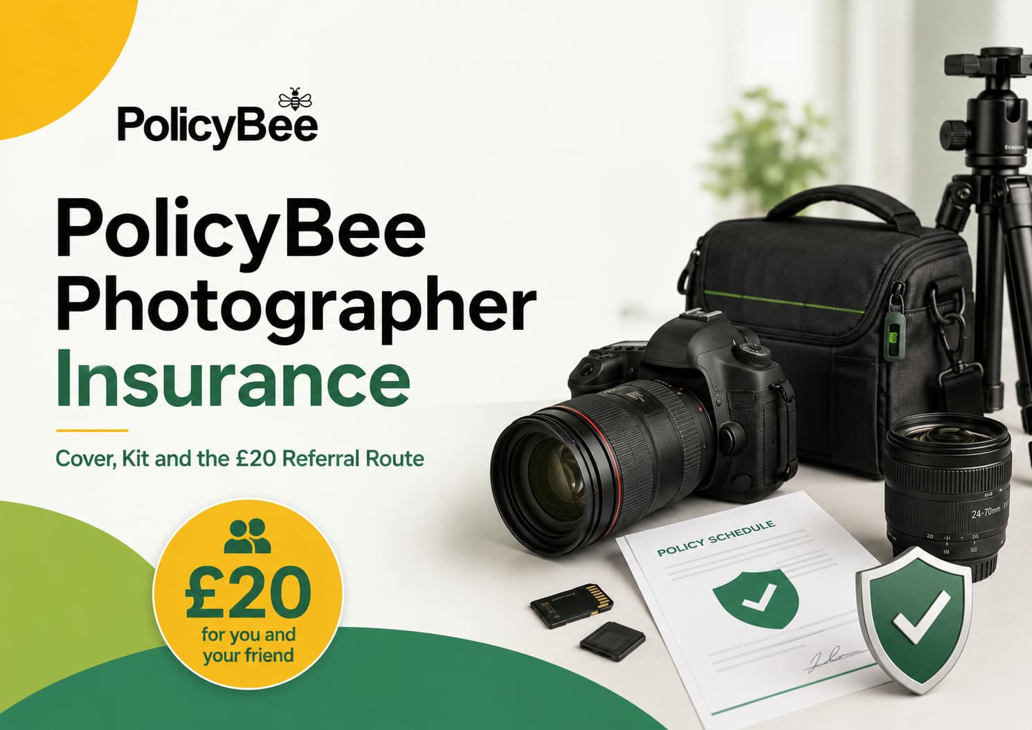 PolicyBee Photographer Insurance Cover, Kit and the £20 Referral Route