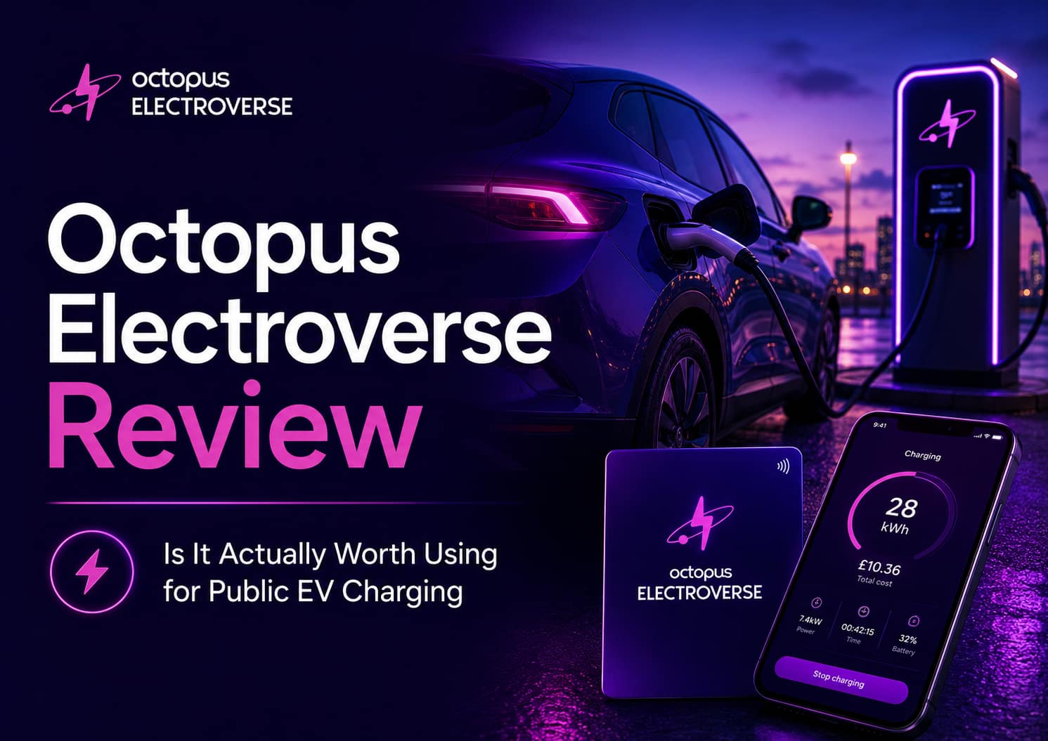 Octopus Electroverse review 2026 featured image showing the free EV charging card and app