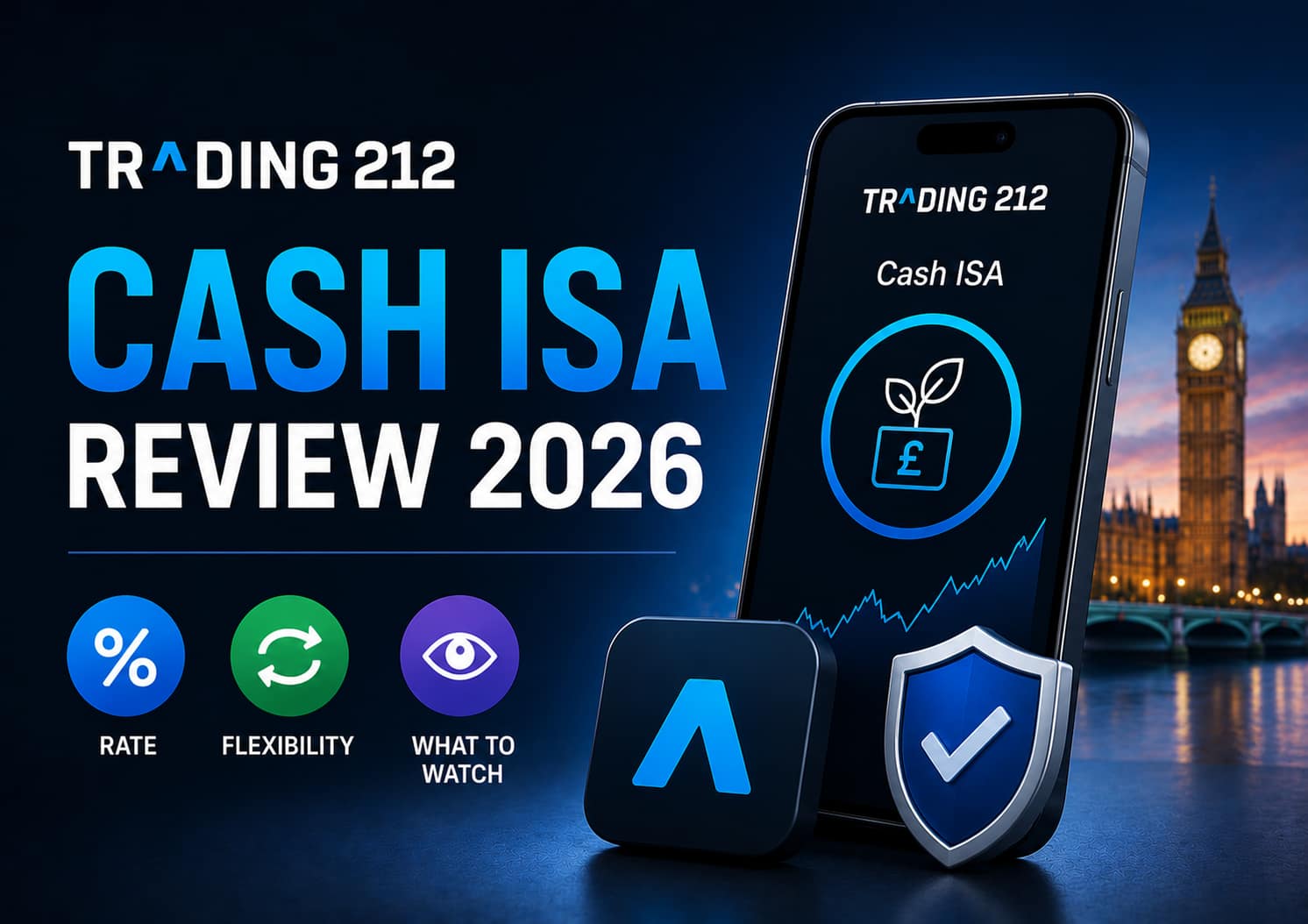 Trading 212 Cash ISA Review 2026 featured image showing app screen, rate, flexibility and what to watch